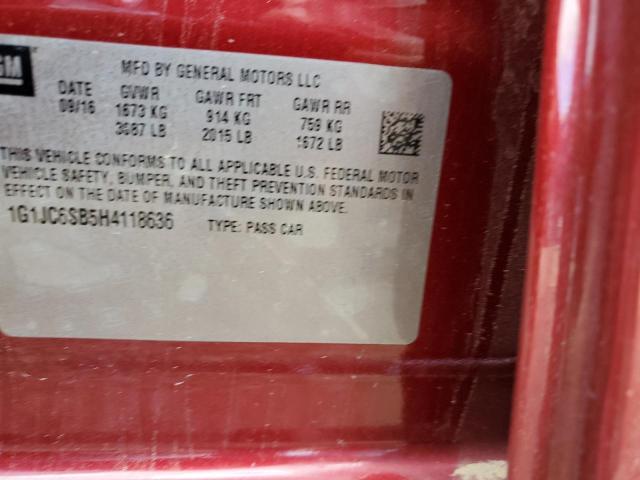 Photo 10 from auction – 2017 CHEVROLET SONIC LT with VIN 1G1JC6SB5H4118636