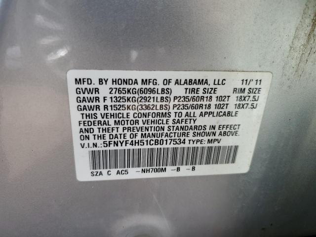 Фото 10 с аукциона – 2012 HONDA PILOT EXL с VIN 5FNYF4H51CB017534