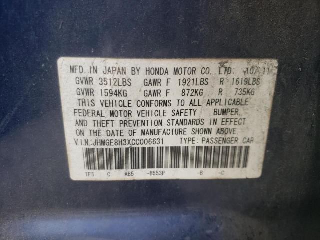 Photo 10 from auction – 2012 HONDA FIT with VIN JHMGE8H3XCC006631