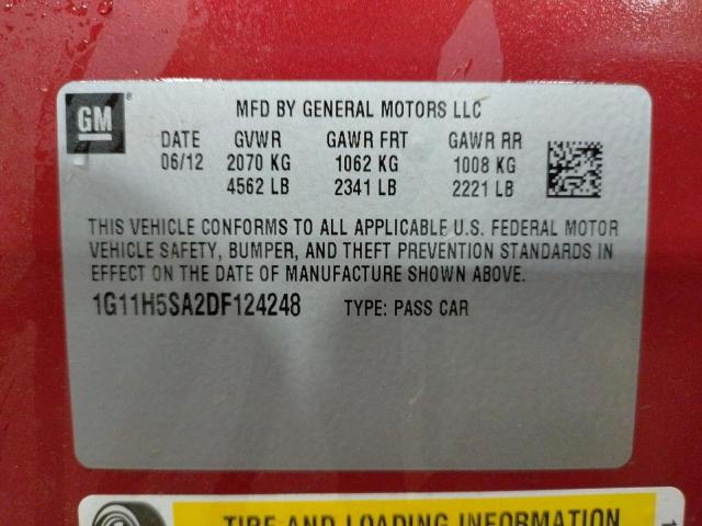 Photo 10 from auction – 2013 CHEVROLET MALIBU LTZ with VIN 1G11H5SA2DF124248
