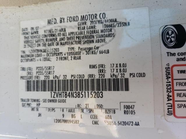Photo 10 from auction – 2008 FORD MUSTANG with VIN 1ZVHT84N385115203