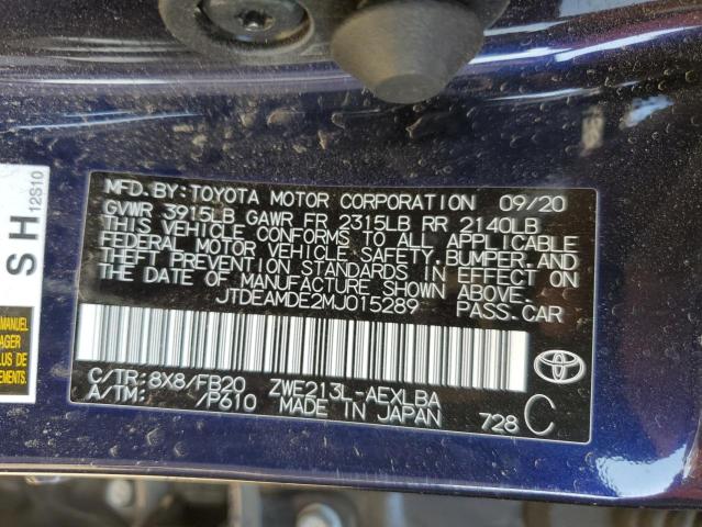 Photo 10 from auction – 2021 TOYOTA COROLLA LE with VIN JTDEAMDE2MJ015289