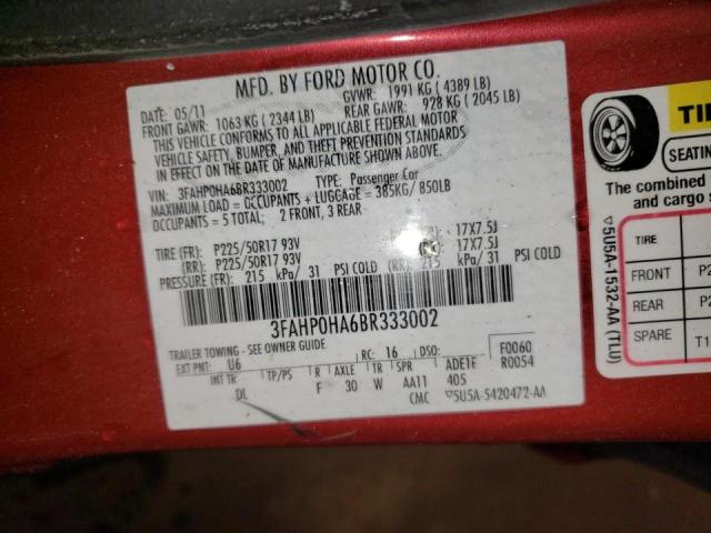 Photo 10 from auction – 2011 FORD FUSION SE with VIN 3FAHP0HA6BR333002