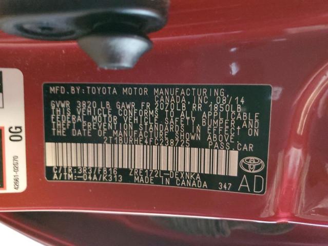 Photo 10 from auction – 2015 TOYOTA COROLLA L with VIN 2T1BURHE4FC238725
