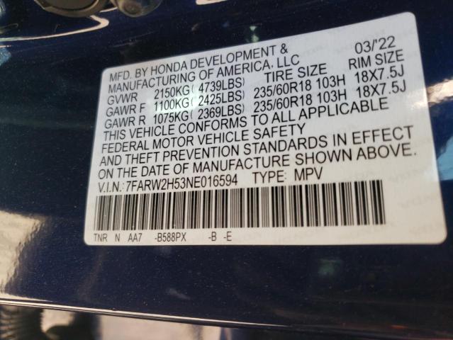 Photo 10 from auction – 2022 HONDA CR-V EX with VIN 7FARW2H53NE016594