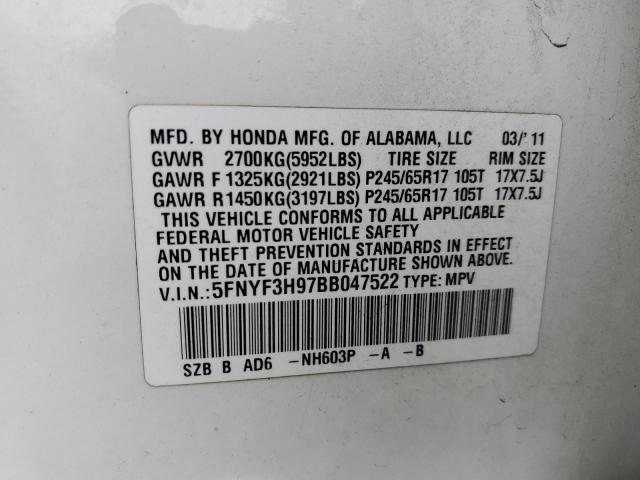 Фото 10 с аукциона – 2011 HONDA PILOT TOUR с VIN 5FNYF3H97BB047522