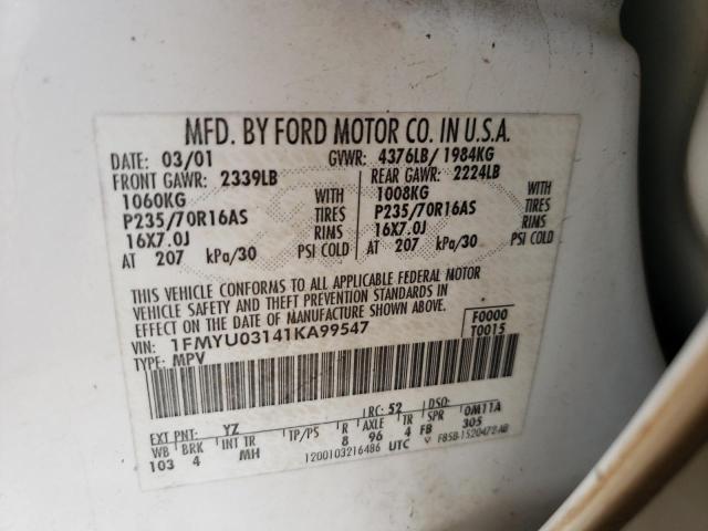Photo 10 from auction – 2001 FORD ESCAPE XLT with VIN 1FMYU03141KA99547