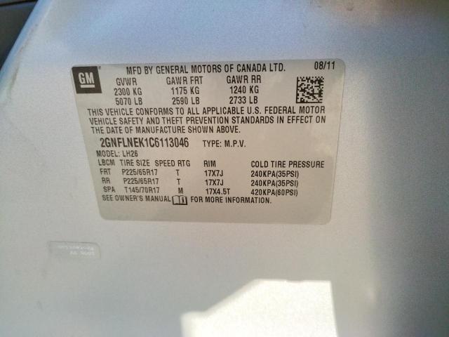 Photo 10 from auction – 2012 CHEVROLET EQUINOX LT with VIN 2GNFLNEK1C6113046