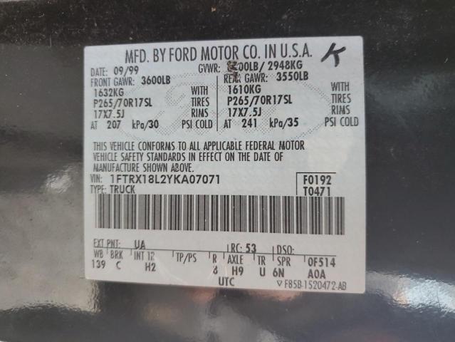 Photo 10 from auction – 2000 FORD F150 with VIN 1FTRX18L2YKA07071