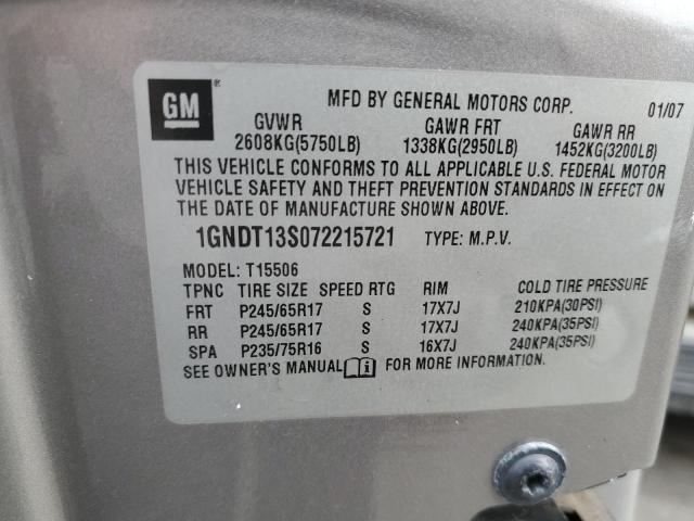 Photo 10 from auction – 2007 CHEVROLET TRAILBLAZE with VIN 1GNDT13S072215721