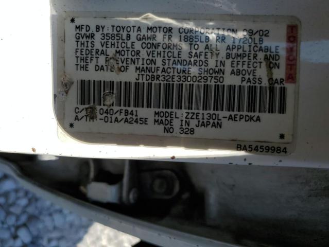 Photo 10 from auction – 2003 TOYOTA COROLLA CE with VIN JTDBR32E330029750