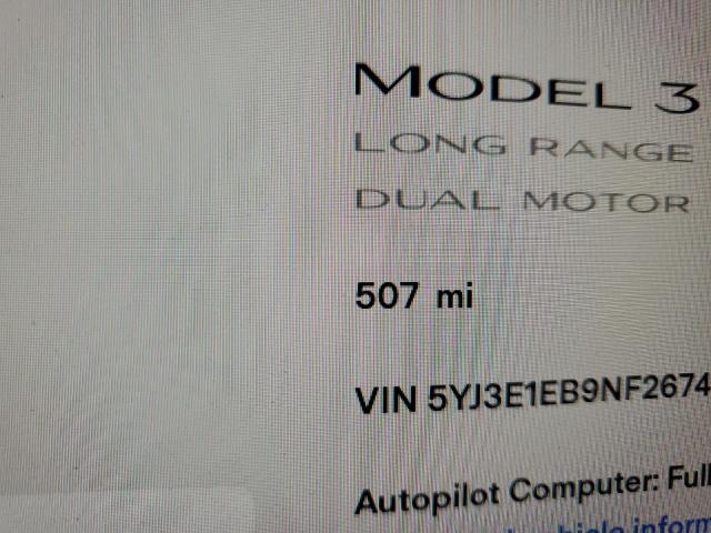 Photo 8 from auction – 2022 TESLA MODEL 3 with VIN 5YJ3E1EB9NF267483