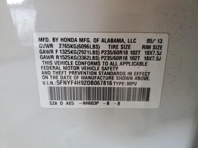 Photo 10 from auction – 2013 HONDA PILOT TOUR with VIN 5FNYF4H92DB067816