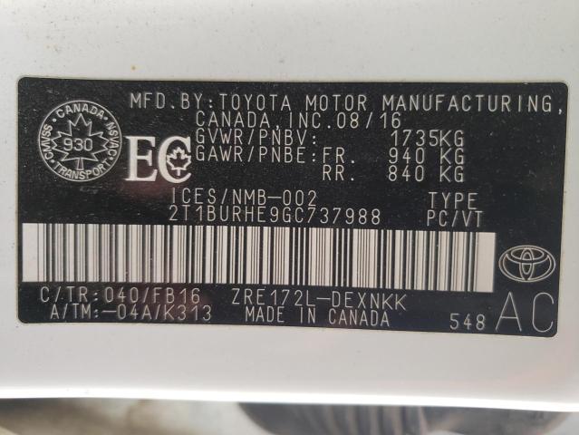 Photo 10 from auction – 2016 TOYOTA COROLLA L with VIN 2T1BURHE9GC737988