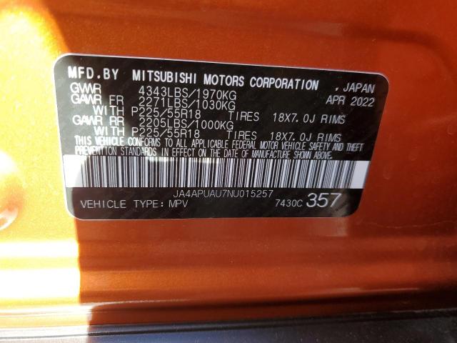 Photo 10 from auction – 2022 MITSUBISHI OUTLANDER with VIN JA4APUAU7NU015257