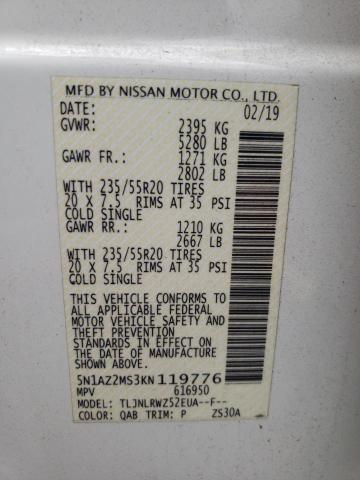 Photo 10 from auction – 2019 NISSAN MURANO S with VIN 5N1AZ2MS3KN119776