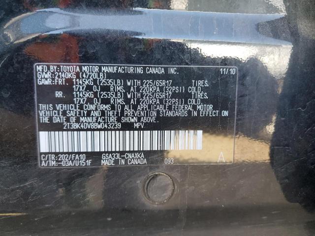 Photo 10 from auction – 2011 TOYOTA RAV4 AUTOM with VIN 2T3BK4DV8BW043239