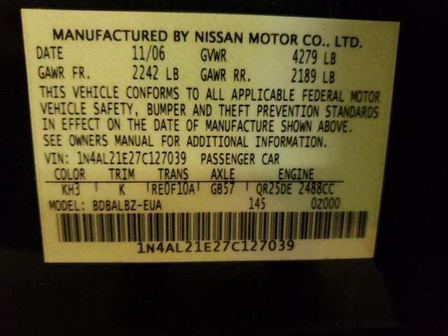 Photo 10 from auction – 2007 NISSAN ALTIMA 2.5 with VIN 1N4AL21E27C127039