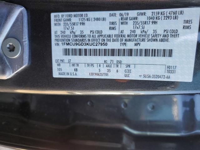 Photo 10 from auction – 2019 FORD ESCAPE SE with VIN 1FMCU9GD3KUC27950