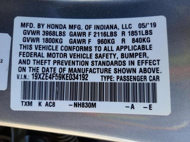 Photo 10 from auction – 2019 HONDA INSIGHT EX with VIN 19XZE4F59KE034192