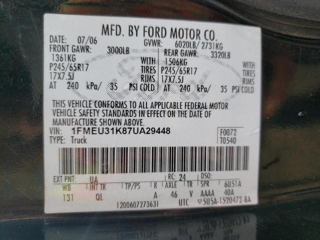 Photo 10 from auction – 2007 FORD EXPLORER S with VIN 1FMEU31K87UA29448