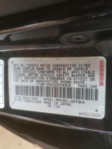 Photo 10 from auction – 2002 TOYOTA CAMRY LE with VIN JTDBF30K020034906