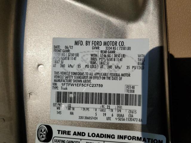 Photo 10 from auction – 2012 FORD F150 SUPER with VIN 1FTFW1EF5CFC23759