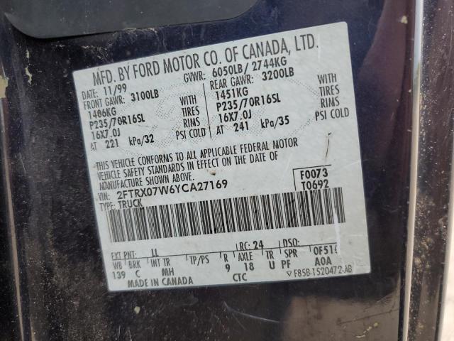 Photo 10 from auction – 2000 FORD F150 with VIN 2FTRX07W6YCA27169