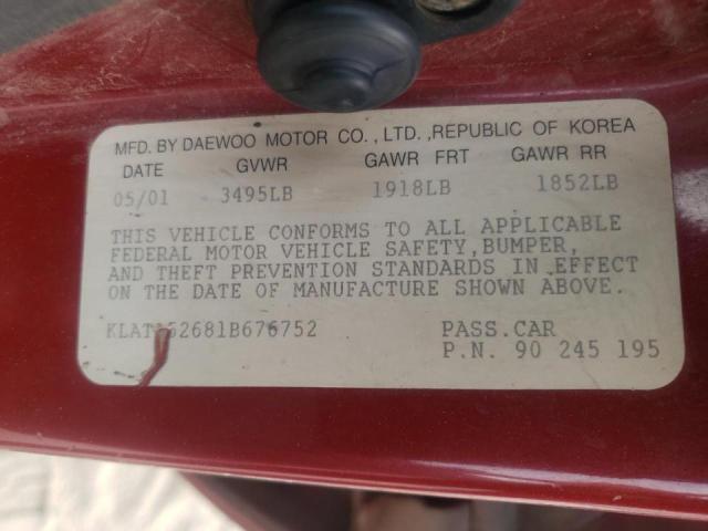 Photo 10 from auction – 2001 DAEWOO LANOS S with VIN KLATA52681B676752