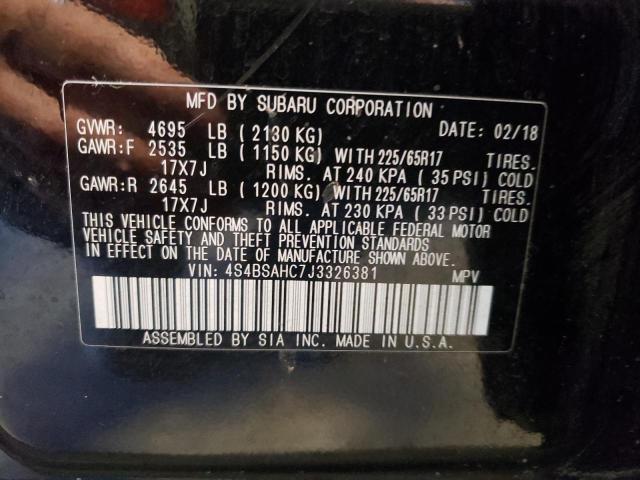 Photo 10 from auction – 2018 SUBARU OUTBACK 2. with VIN 4S4BSAHC7J3326381