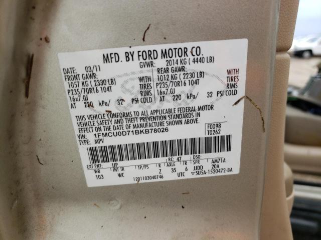 Photo 10 from auction – 2011 FORD ESCAPE XLT with VIN 1FMCU0D71BKB78026