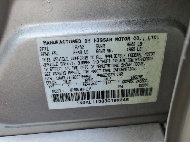 Photo 10 from auction – 2003 NISSAN ALTIMA BAS with VIN 1N4AL11D83C189248