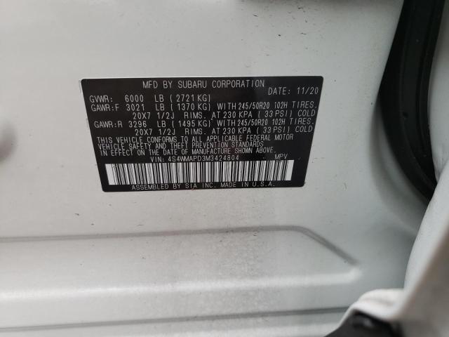 Photo 10 from auction – 2021 SUBARU ASCENT LIM with VIN 4S4WMAPD3M3424804