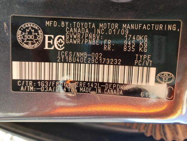 Photo 10 from auction – 2009 TOYOTA COROLA with VIN 2T1BU40E29C173232