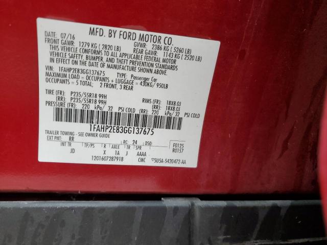 Photo 10 from auction – 2016 FORD TAURUS SEL with VIN 1FAHP2E83GG137675