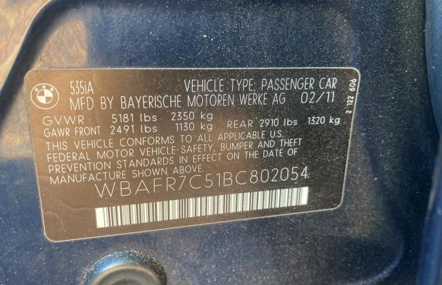 Photo 10 from auction – 2011 BMW 535 I with VIN WBAFR7C51BC802054