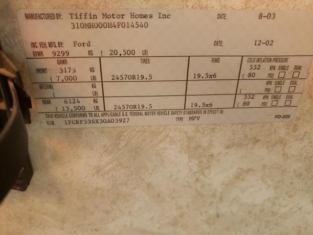 Photo 10 from auction – 2004 ALEG MOTORHOME with VIN 1FCNF53SX30A03927