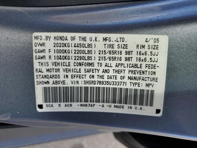 Photo 10 from auction – 2005 HONDA CR-V SE with VIN SHSRD78935U333771