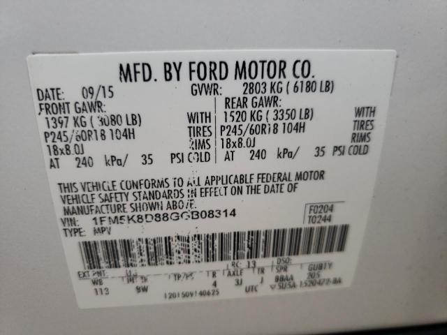 Photo 10 from auction – 2016 FORD EXPLORER X with VIN 1FM5K8D88GGB08314