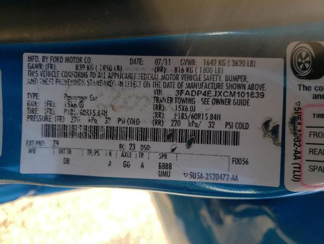 Photo 10 from auction – 2012 FORD FIESTA SE with VIN 3FADP4EJXCM101639