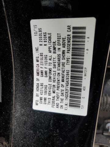 Photo 10 from auction – 2016 HONDA ACCORD EX with VIN 1HGCR2F74GA063840