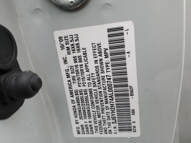 Photo 10 from auction – 2010 HONDA ELEMENT EX with VIN 5J6YH2H74AL000747