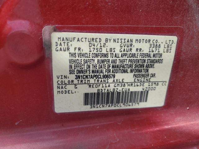 Photo 10 from auction – 2012 NISSAN VERSA S with VIN 3N1CN7AP0CL906579
