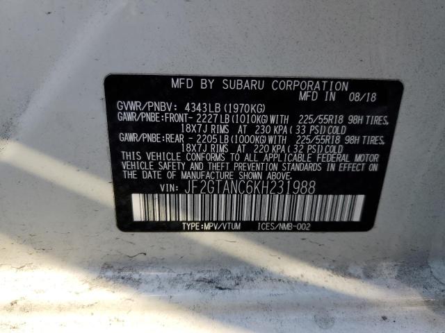 Photo 10 from auction – 2019 SUBARU CROSSTREK with VIN JF2GTANC6KH231988
