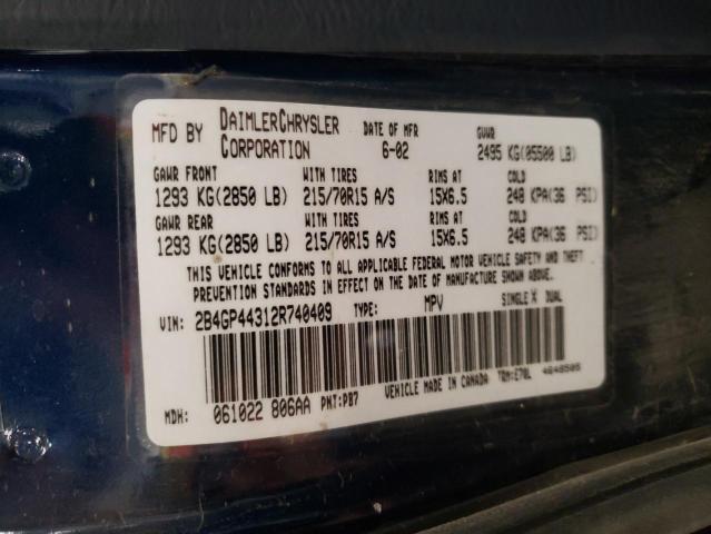 Photo 10 from auction – 2002 DODGE GRAND CARA with VIN 2B4GP44312R740409