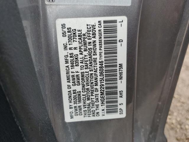 Photo 10 from auction – 2005 HONDA CIVIC EX with VIN 1HGEM22915L060846
