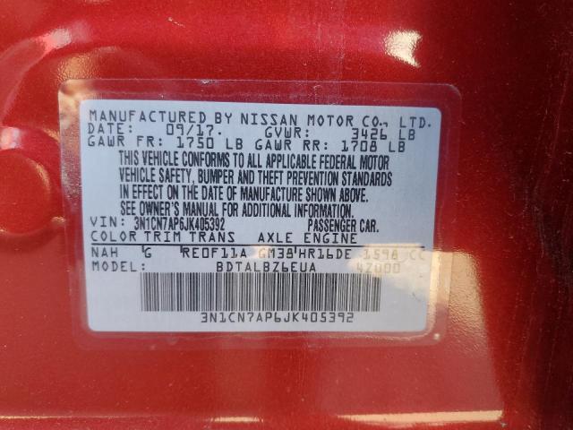 Photo 10 from auction – 2018 NISSAN VERSA S with VIN 3N1CN7AP6JK405392