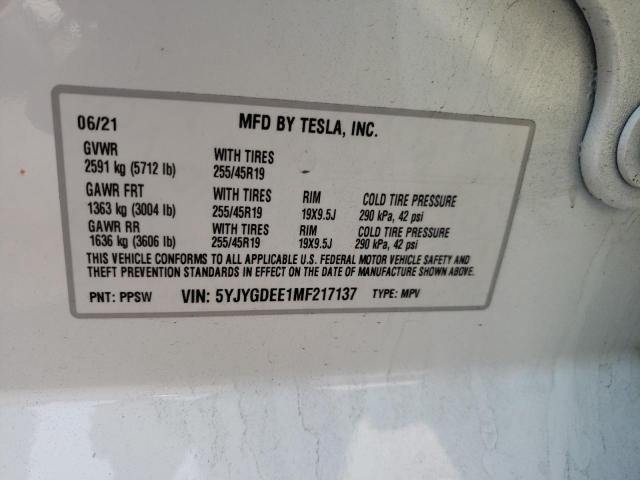 Photo 10 from auction – 2021 TESLA MODEL Y with VIN 5YJYGDEE1MF217137