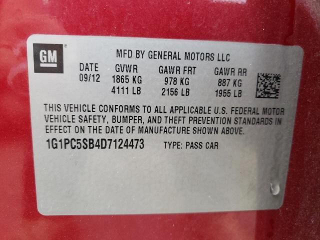 Photo 10 from auction – 2013 CHEVROLET CRUZE LT with VIN 1G1PC5SB4D7124473