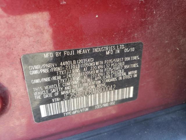 Photo 10 from auction – 2010 SUBARU FORESTER 2 with VIN JF2SH6DC8AH800042